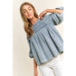 Babydoll Puff Sleeve Denim Top