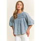 Babydoll Puff Sleeve Denim Top