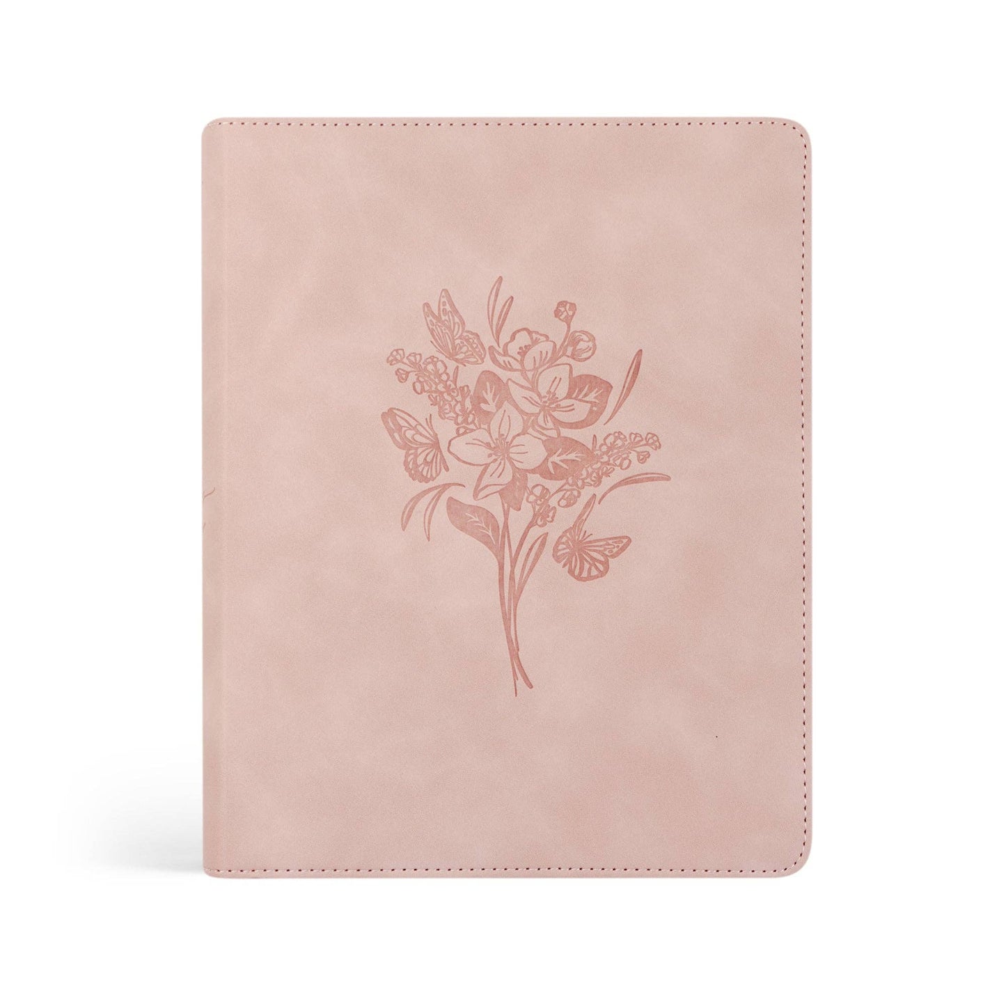 Pink bible with floral design on a white background