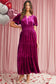 Velvet Puff Short Sleeve Smocked Waist Tiered Maxi Dress