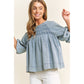 Babydoll Puff Sleeve Denim Top