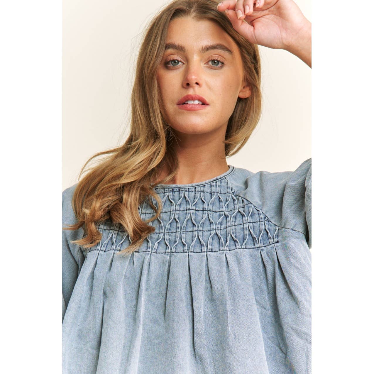 Babydoll Puff Sleeve Denim Top