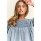Babydoll Puff Sleeve Denim Top
