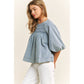 Babydoll Puff Sleeve Denim Top