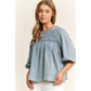 Babydoll Puff Sleeve Denim Top