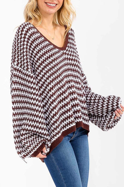 Brown Wave Knit Sweater