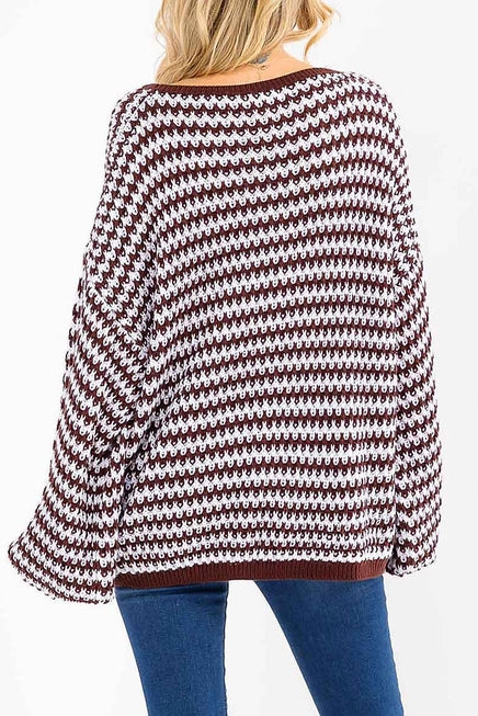 Brown Wave Knit Sweater