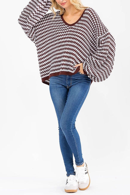 Brown Wave Knit Sweater