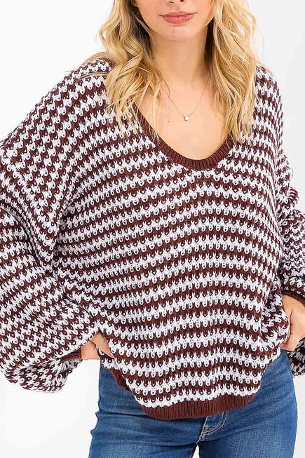 Brown Wave Knit Sweater