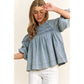 Babydoll Puff Sleeve Denim Top