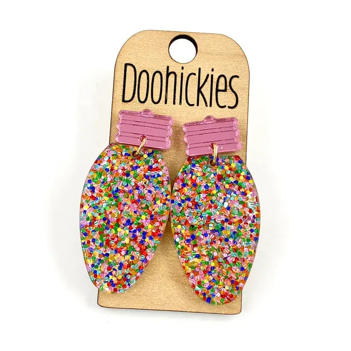 Pink Christmas Light Bulb Glitter Earrings